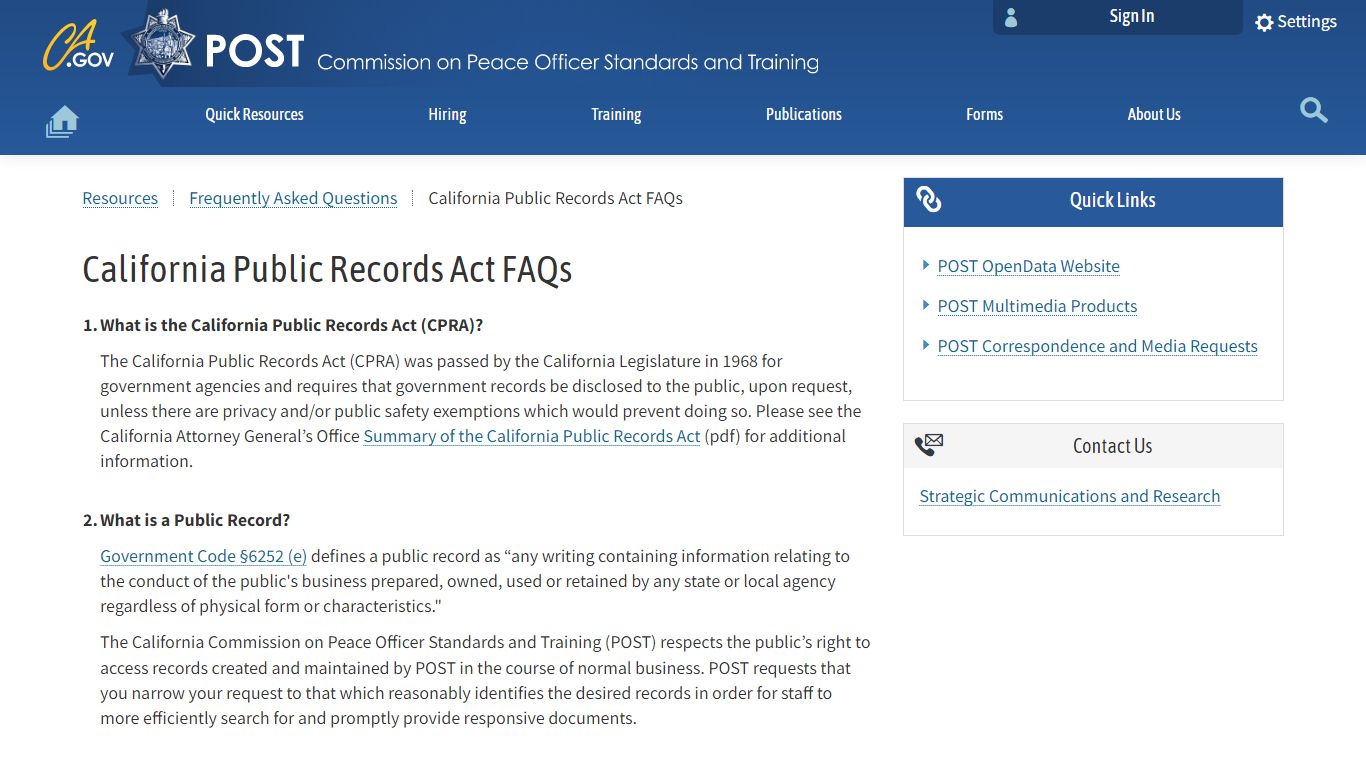 California Public Records Act FAQs